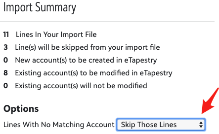 eTapestry Import Summary Skip Lines